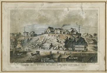 Ansicht der Sixth Avenue, zwischen 55. und 57. Straße, Blick nach Westen, 1858